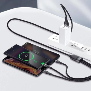 Kabel USB 3w1 Baseus Flash Series, USB-C + micro USB + Lightning, 40W, 5A, 1.2m (czarny)