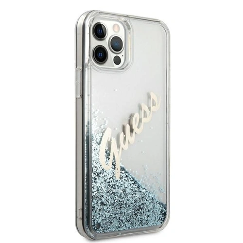 Etui Guess GUHCP12LGLVSBL Apple iPhone 12 Pro Max niebieski/blue hardcase Glitter Vintage Script