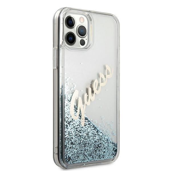 Kryt Guess GUHCP12LGLVSBL Apple iPhone 12 Pro Max blue hardcase Glitter Vintage Script