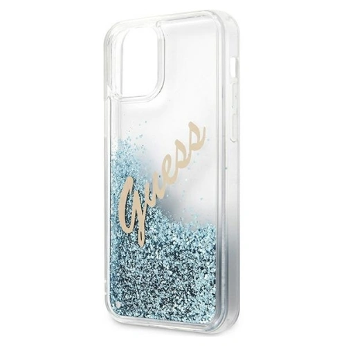 Etui Guess GUHCP12LGLVSBL Apple iPhone 12 Pro Max niebieski/blue hardcase Glitter Vintage Script