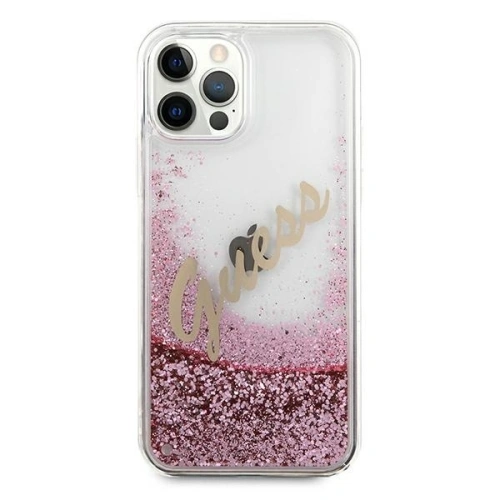 Etui Guess GUHCP12LGLVSPI Apple iPhone 12 Pro Max różowy/pink hardcase Glitter Vintage Script