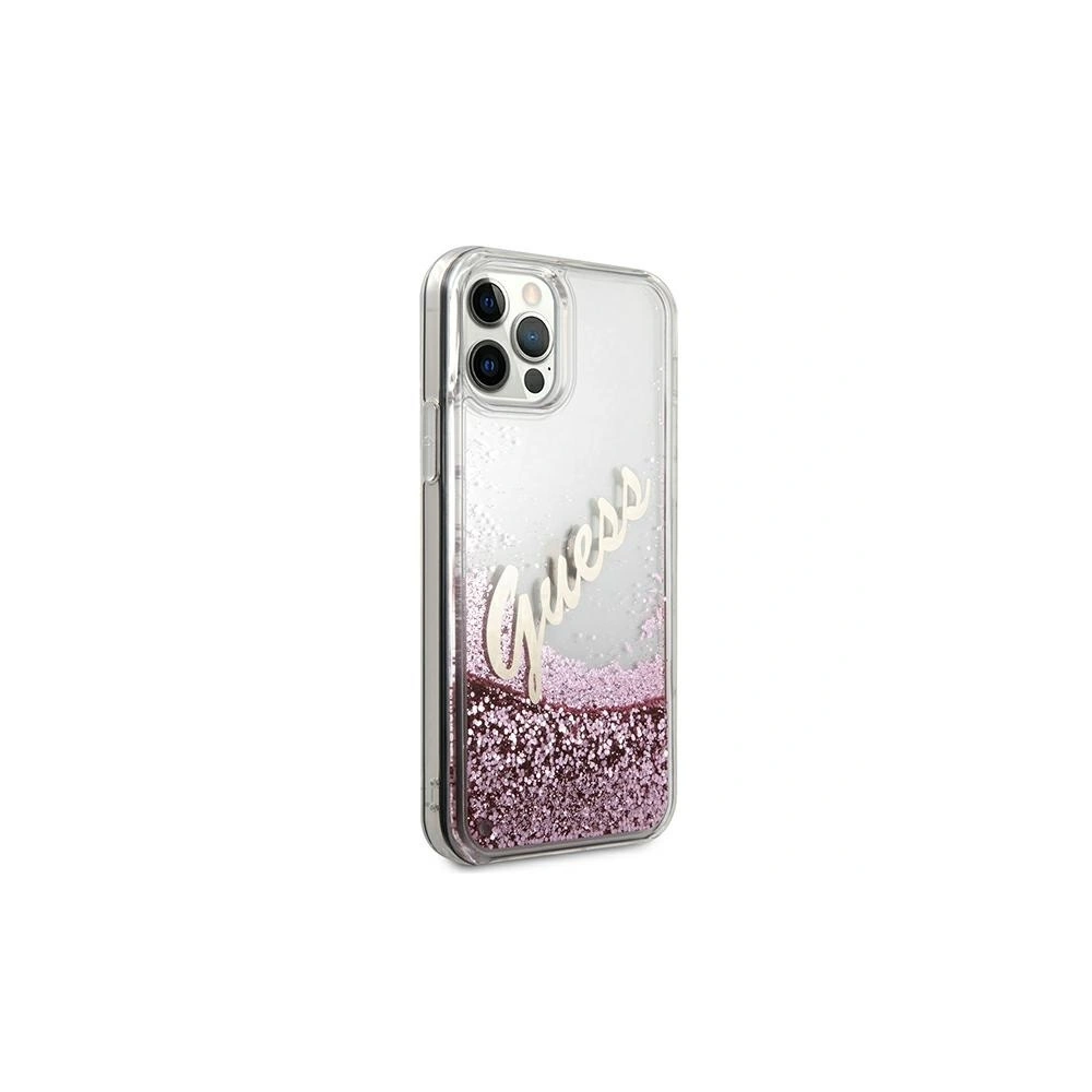 Wholesale Guess GUHCP12LGLVSPI Apple iPhone 12 Pro Max pink hardcase Glitter Vintage Script - GUE876PNK - {ean13} - Hurt