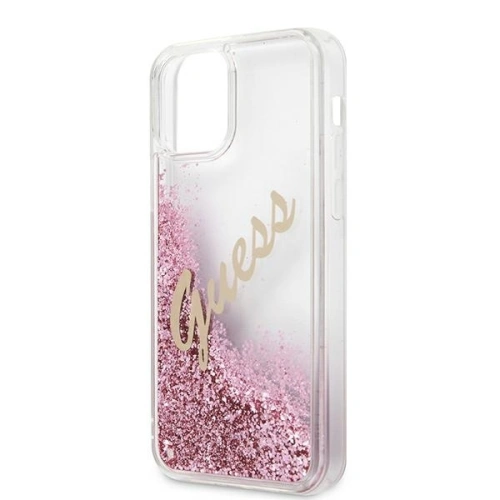 Etui Guess GUHCP12LGLVSPI Apple iPhone 12 Pro Max różowy/pink hardcase Glitter Vintage Script
