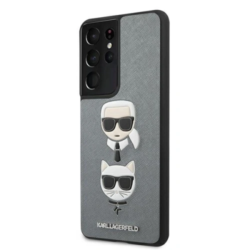 Etui Karl Lagerfeld KLHCS21LSAKICKCSL Samsung Galaxy S21 Ultra srebrny/silver hardcase Saffiano Ikonik Karl&Choupette Head
