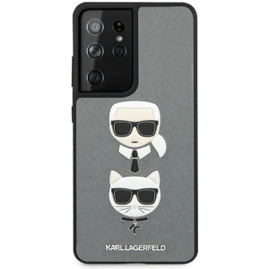 Etui Karl Lagerfeld KLHCS21LSAKICKCSL Samsung Galaxy S21 Ultra srebrny/silver hardcase Saffiano Ikonik Karl&Choupette Head