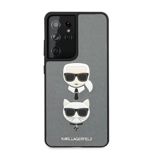 Etui Karl Lagerfeld KLHCS21LSAKICKCSL Samsung Galaxy S21 Ultra srebrny/silver hardcase Saffiano Ikonik Karl&Choupette Head
