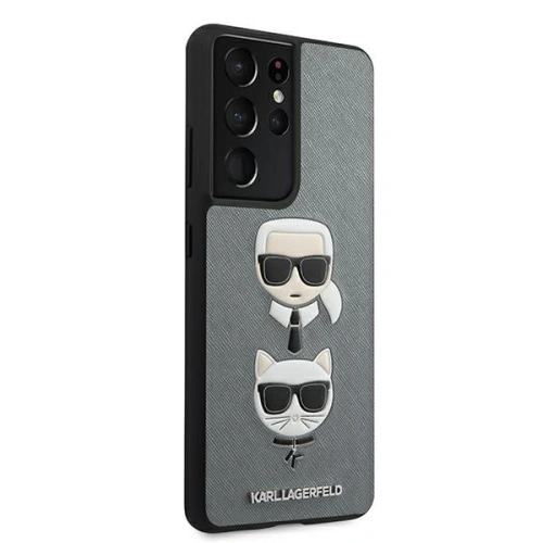 Etui Karl Lagerfeld KLHCS21LSAKICKCSL Samsung Galaxy S21 Ultra srebrny/silver hardcase Saffiano Ikonik Karl&Choupette Head