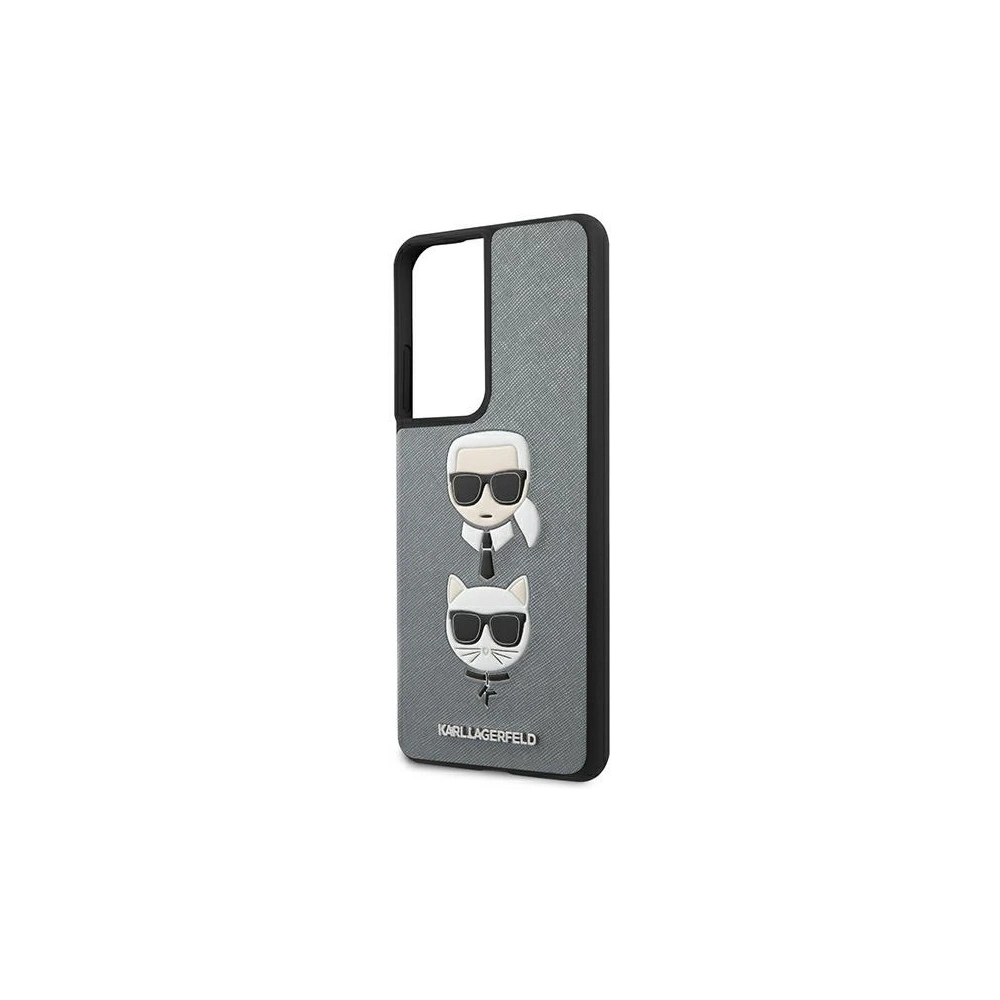 Wholesale Karl Lagerfeld KLHCS21LSAKICKCSL Samsung Galaxy S21 Ultra silver hardcase Saffiano Ikonik Karl&Choupette Head - KLD447SLV - {ean13} - Hurt