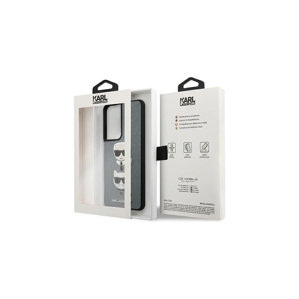 Wholesale Karl Lagerfeld KLHCS21LSAKICKCSL Samsung Galaxy S21 Ultra silver hardcase Saffiano Ikonik Karl&Choupette Head - KLD447SLV - {ean13} - Hurt