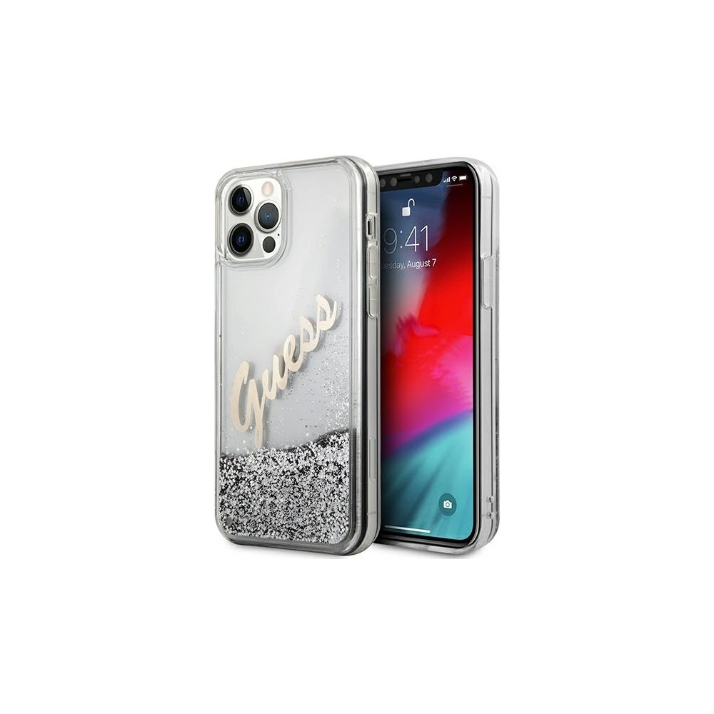 Wholesale Guess GUHCP12LGLVSSI Apple iPhone 12 Pro Max silver hardcase Glitter Vintage Script - GUE877SLV - {ean13} - Hurt