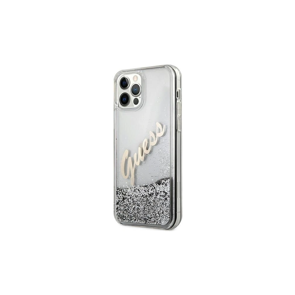 Wholesale Guess GUHCP12LGLVSSI Apple iPhone 12 Pro Max silver hardcase Glitter Vintage Script - GUE877SLV - {ean13} - Hurt