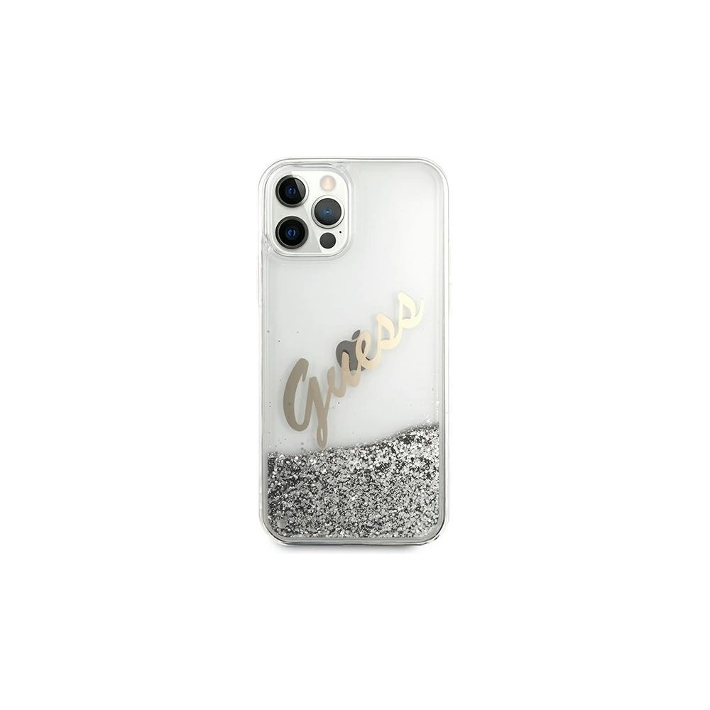 Wholesale Guess GUHCP12LGLVSSI Apple iPhone 12 Pro Max silver hardcase Glitter Vintage Script - GUE877SLV - {ean13} - Hurt