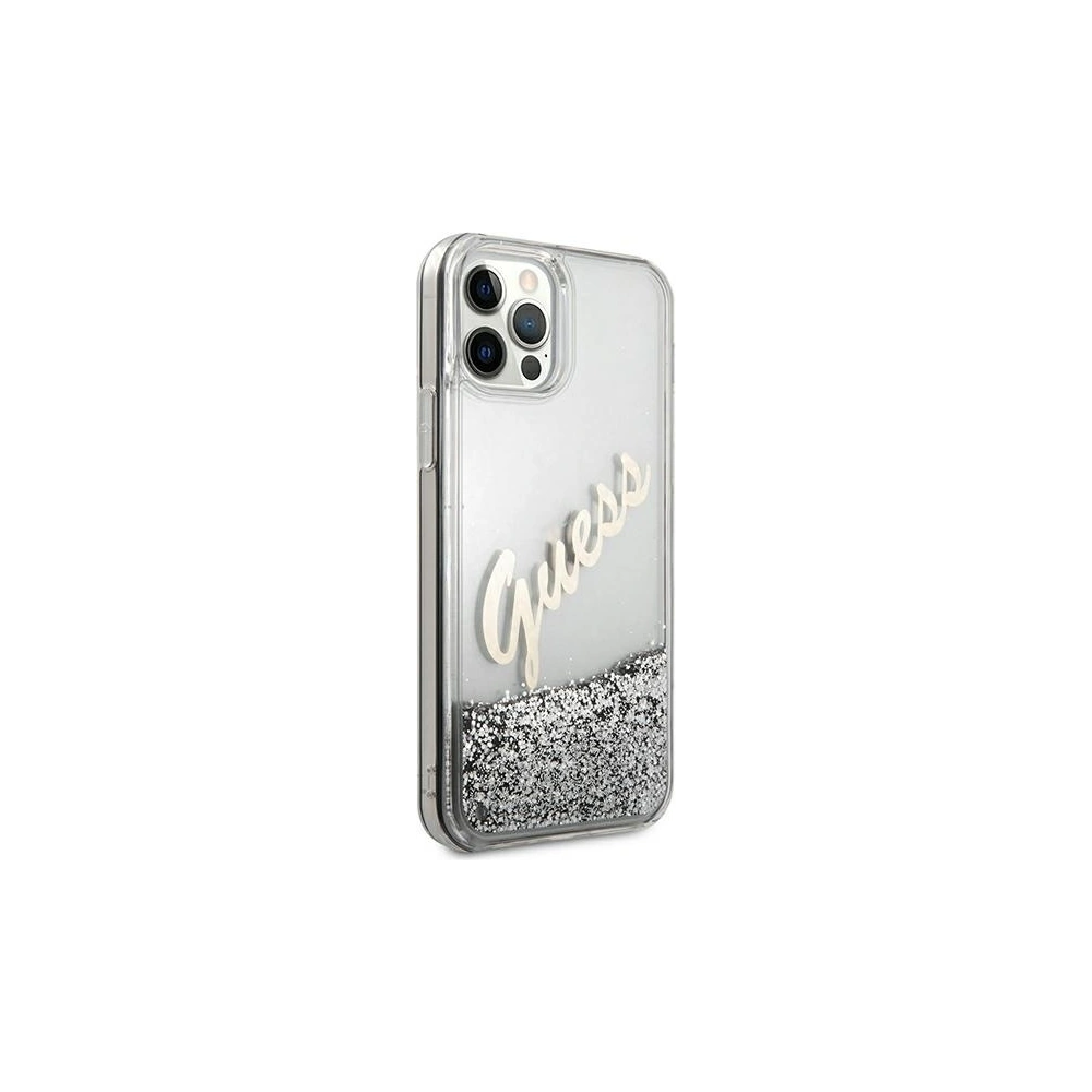 Wholesale Guess GUHCP12LGLVSSI Apple iPhone 12 Pro Max silver hardcase Glitter Vintage Script - GUE877SLV - {ean13} - Hurt