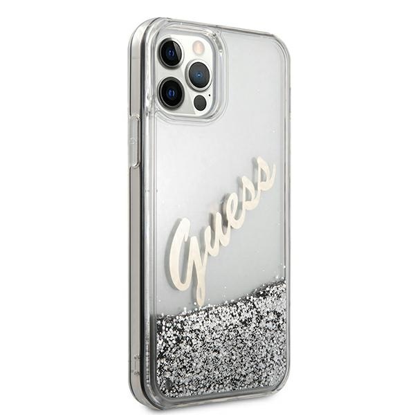 Kryt Guess GUHCP12LGLVSSI Apple iPhone 12 Pro Max silver hardcase Glitter Vintage Script