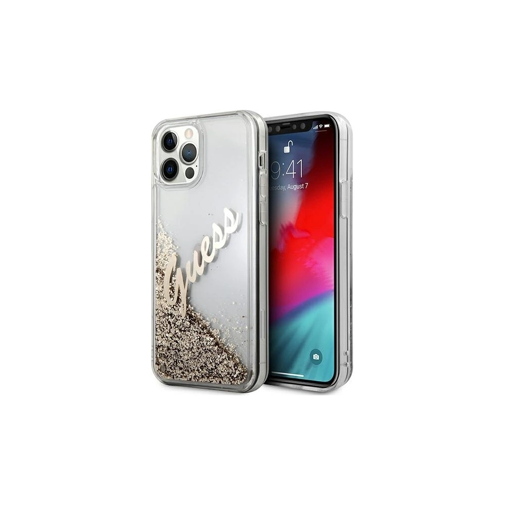 Hurtownia GSM - Etui Guess GUHCP12MGLVSGO Apple iPhone 12/12 Pro złoty/gold hardcase Glitter Vintage Script - GUE886GLD - {ean13} - Hurt