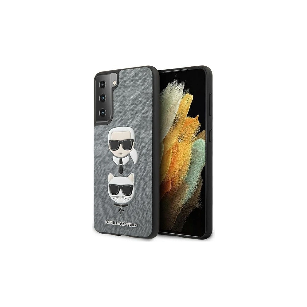 Wholesale Karl Lagerfeld KLHCS21SSAKICKCSL Samsung Galaxy S21 silver hardcase Saffiano Ikonik Karl&Choupette Head - KLD461SLV - {ean13} - Hurt