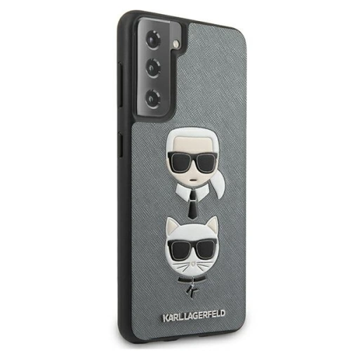 Etui Karl Lagerfeld KLHCS21SSAKICKCSL Samsung Galaxy S21 srebrny/silver hardcase Saffiano Ikonik Karl&Choupette Head