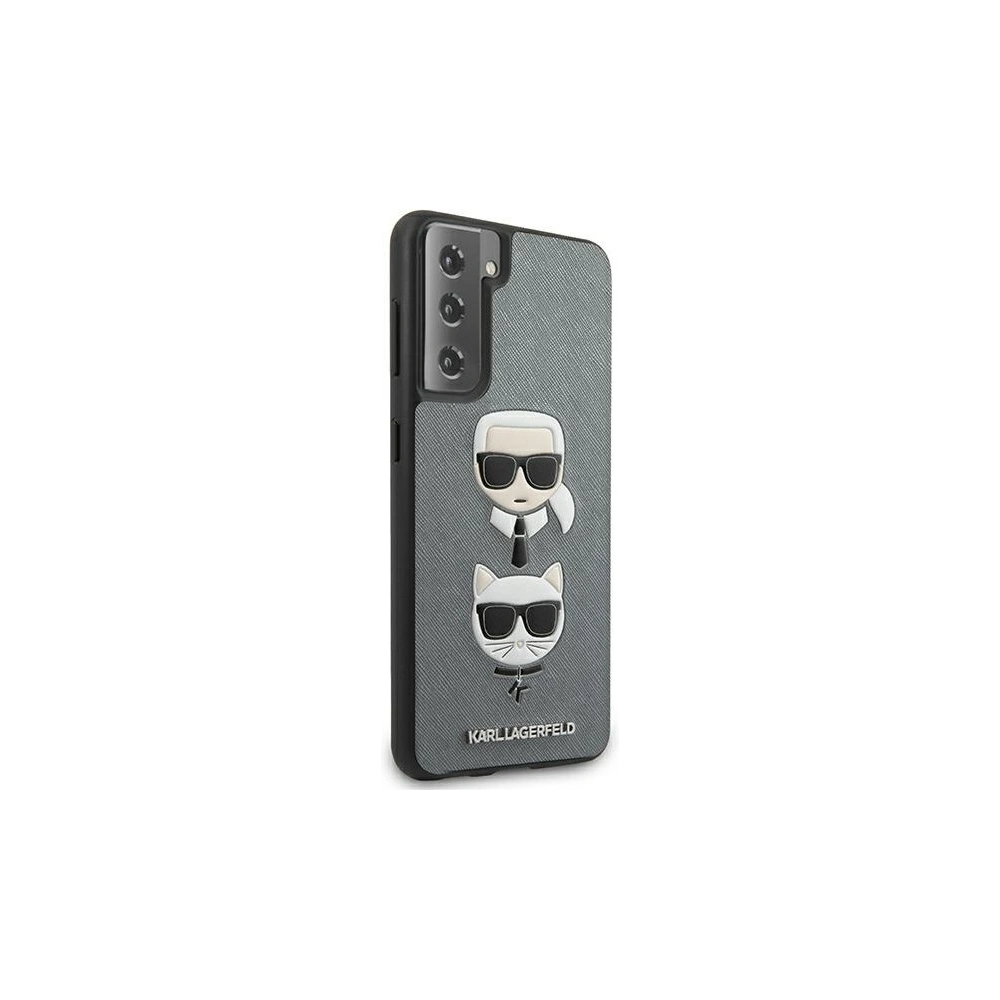 Wholesale Karl Lagerfeld KLHCS21SSAKICKCSL Samsung Galaxy S21 silver hardcase Saffiano Ikonik Karl&Choupette Head - KLD461SLV - {ean13} - Hurt