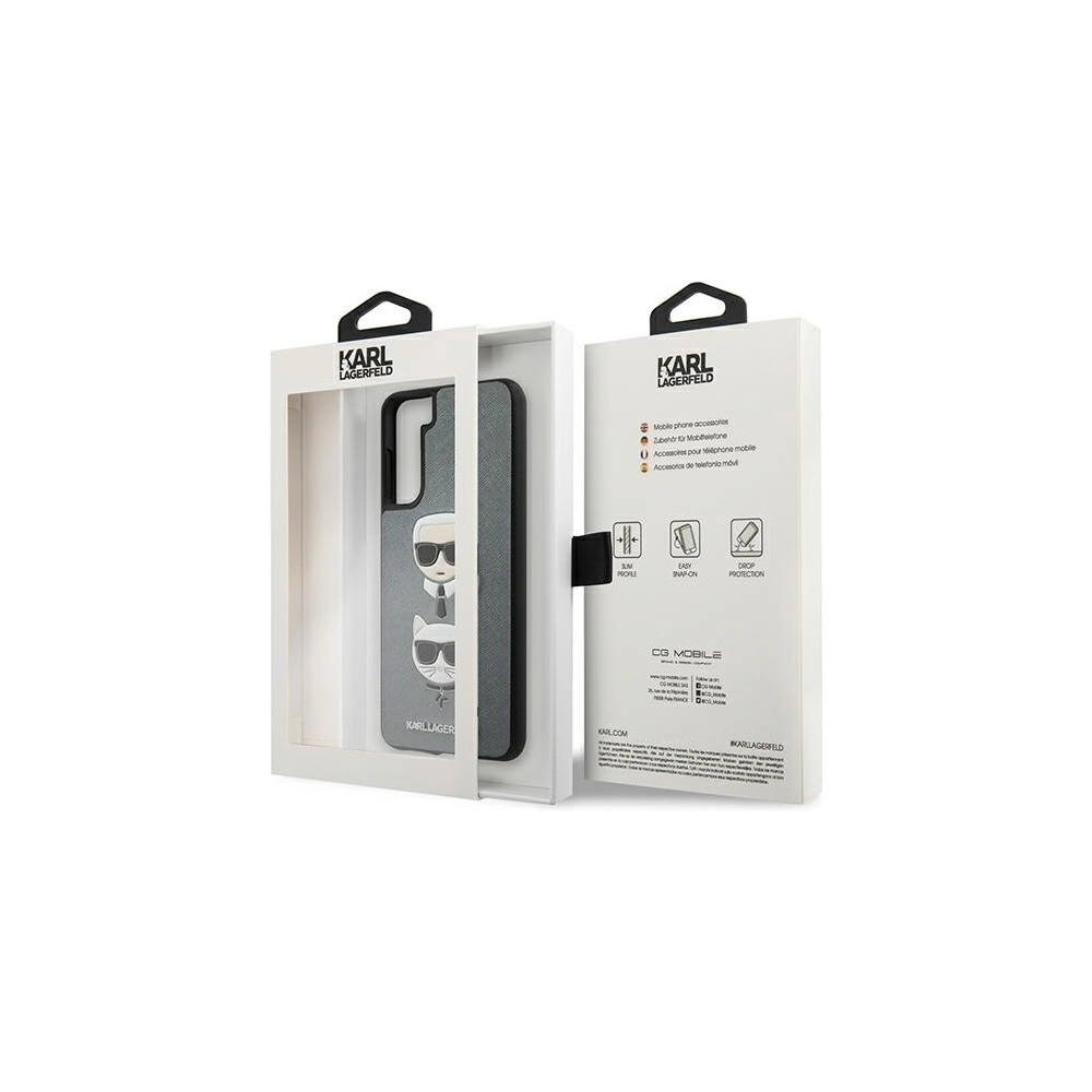 Wholesale Karl Lagerfeld KLHCS21SSAKICKCSL Samsung Galaxy S21 silver hardcase Saffiano Ikonik Karl&Choupette Head - KLD461SLV - {ean13} - Hurt