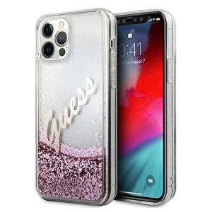 Guess GUHCP12MGLVSPI Apple iPhone 12/12 Pro pink hardcase Glitter Vintage Script