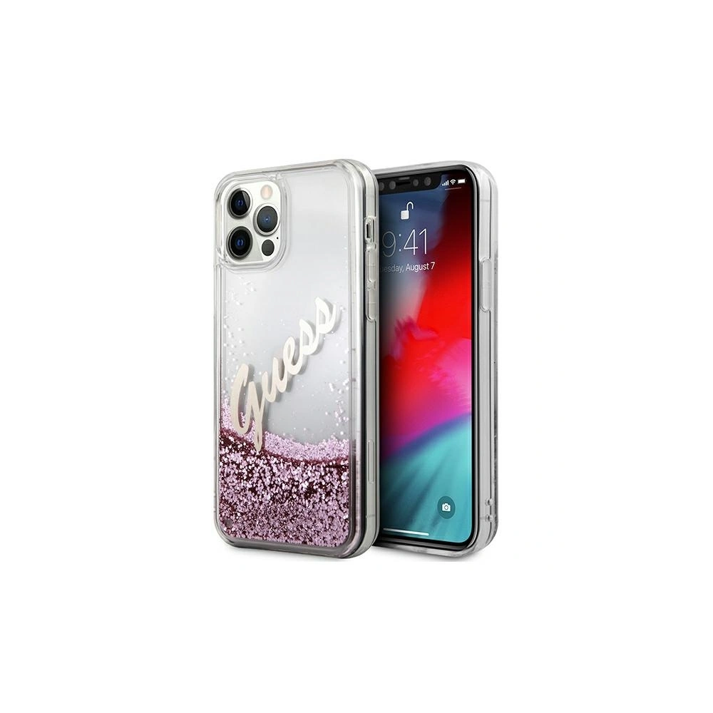 Hurtownia GSM - Etui Guess GUHCP12MGLVSPI Apple iPhone 12/12 Pro różowy/pink hardcase Glitter Vintage Script - GUE887PNK - {ean13} - Hurt