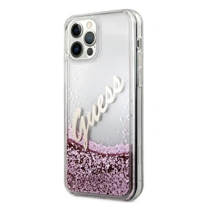 Guess GUHCP12MGLVSPI Apple iPhone 12/12 Pro pink hardcase Glitter Vintage Script