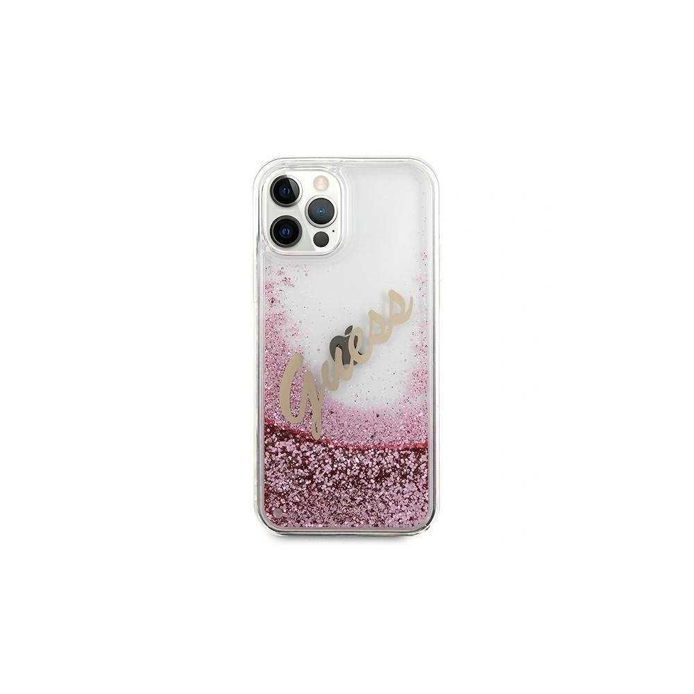 Hurtownia GSM - Etui Guess GUHCP12MGLVSPI Apple iPhone 12/12 Pro różowy/pink hardcase Glitter Vintage Script - GUE887PNK - {ean13} - Hurt