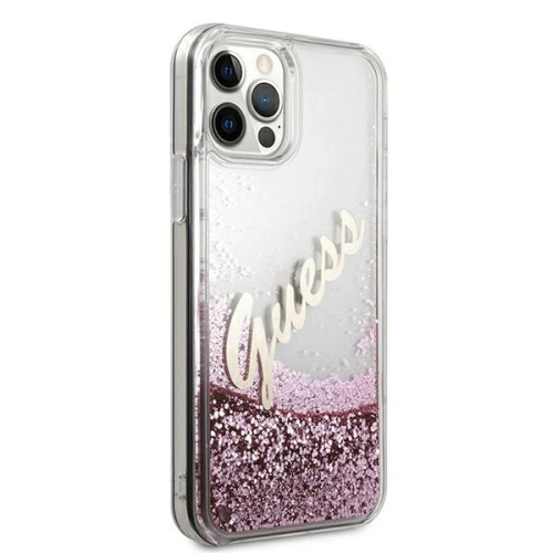 Etui Guess GUHCP12MGLVSPI Apple iPhone 12/12 Pro różowy/pink hardcase Glitter Vintage Script