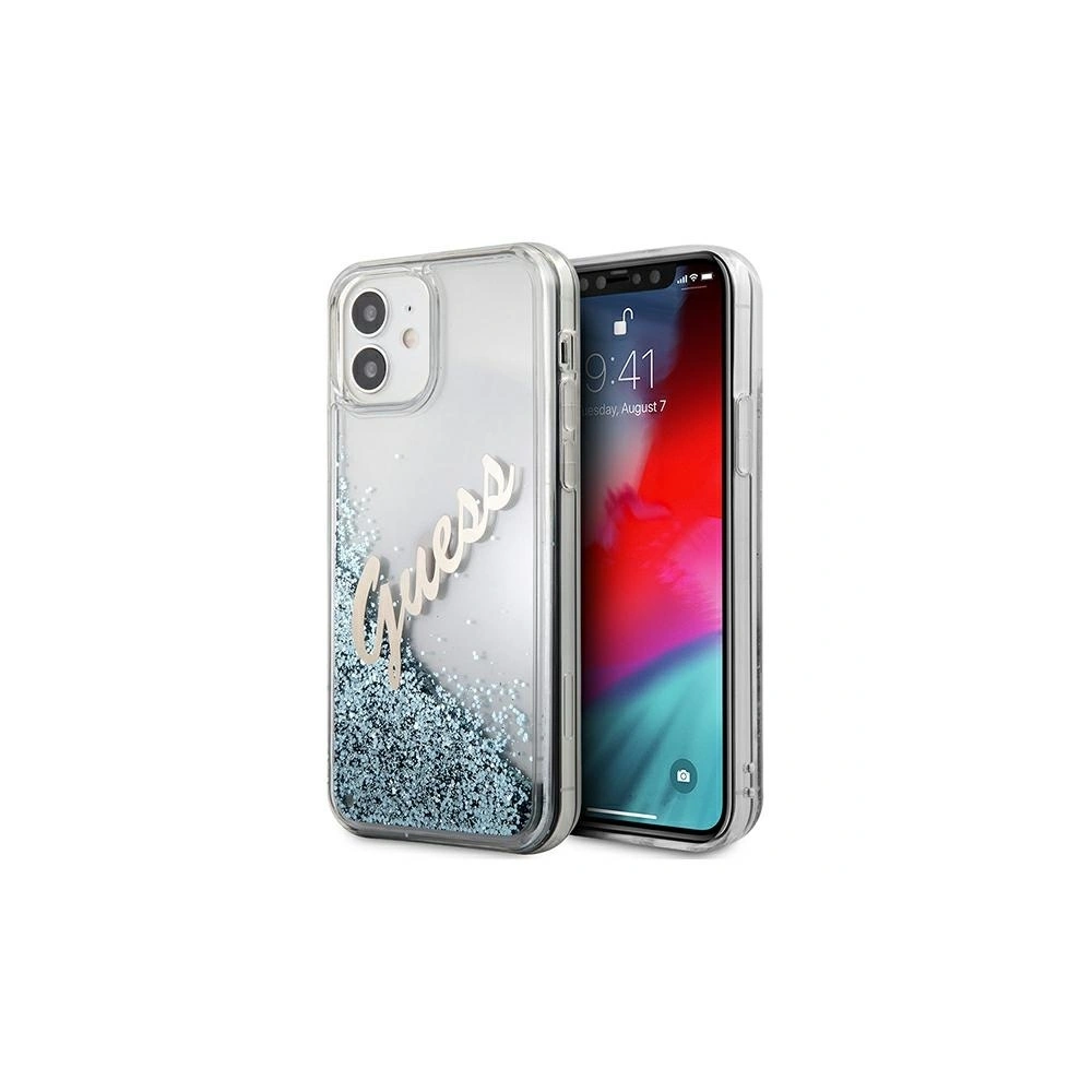 Hurtownia GSM - Etui Guess GUHCP12SGLVSBL Apple iPhone 12 mini niebieski/blue hardcase Glitter Vintage Script - GUE897BLU - {ean13} - Hurt