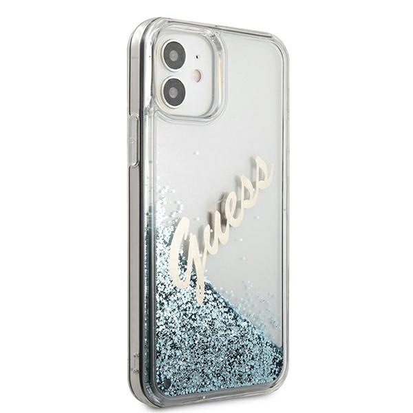 Kryt Guess GUHCP12SGLVSBL Apple iPhone 12 mini blue hardcase Glitter Vintage Script