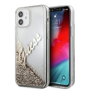 Guess GUHCP12SGLVSGO Apple iPhone 12 mini gold hardcase Glitter Vintage Script