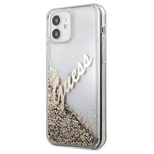 Guess GUHCP12SGLVSGO Apple iPhone 12 mini gold hardcase Glitter Vintage Script