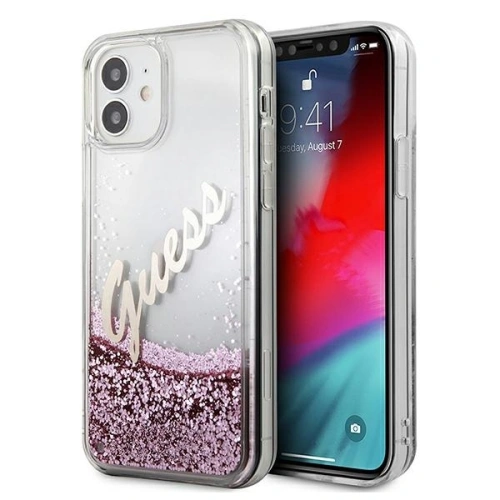 Etui Guess GUHCP12SGLVSPI Apple iPhone 12 mini różowy/pink hardcase Glitter Vintage Script