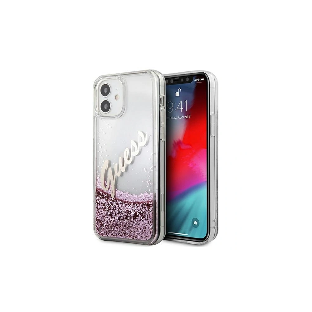 Wholesale Guess GUHCP12SGLVSPI Apple iPhone 12 mini pink hardcase Glitter Vintage Script - GUE899PNK - {ean13} - Hurt