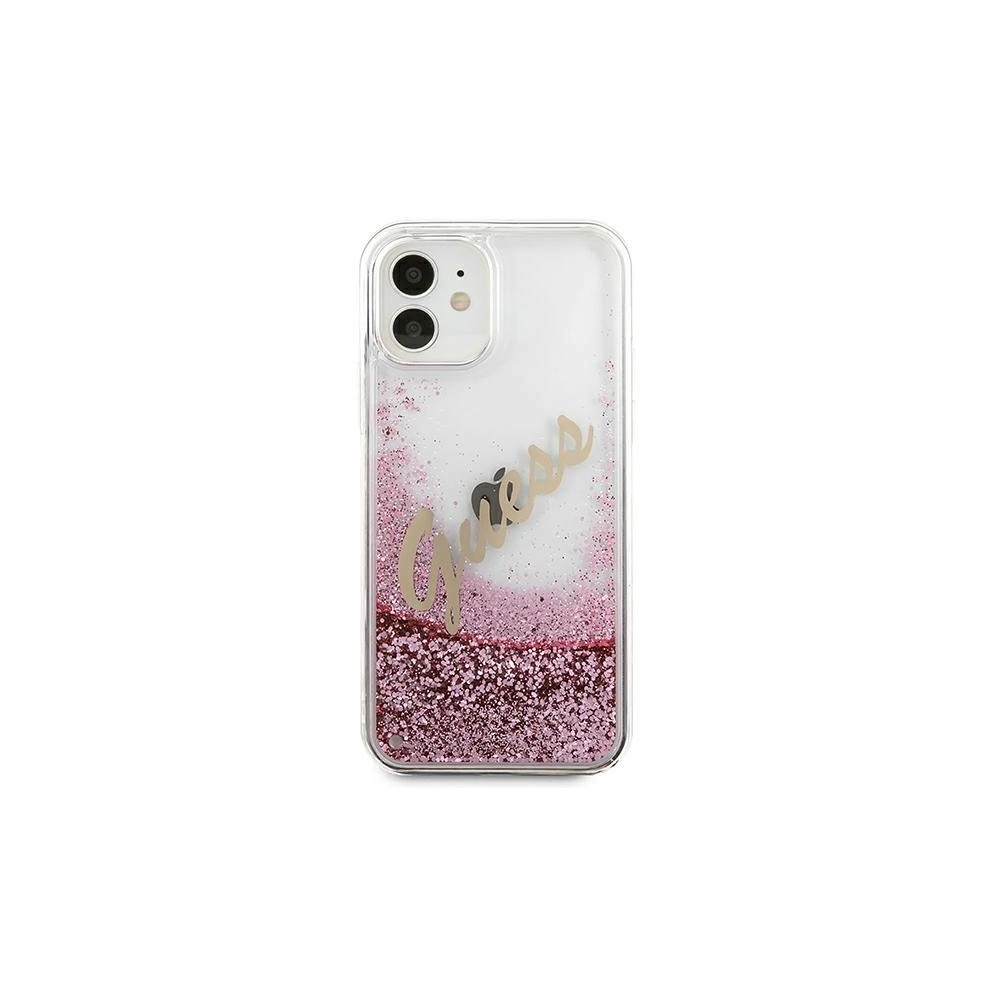 Wholesale Guess GUHCP12SGLVSPI Apple iPhone 12 mini pink hardcase Glitter Vintage Script - GUE899PNK - {ean13} - Hurt
