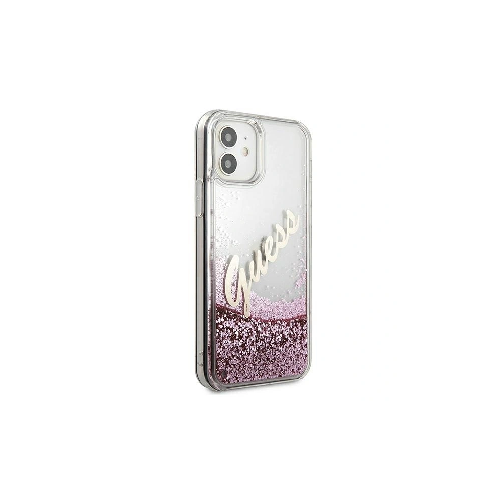 Wholesale Guess GUHCP12SGLVSPI Apple iPhone 12 mini pink hardcase Glitter Vintage Script - GUE899PNK - {ean13} - Hurt