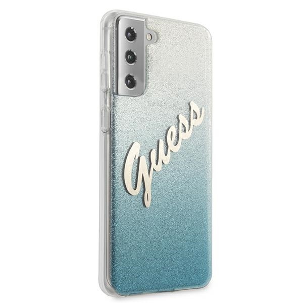 Kryt Guess GUHCS21MPCUGLSBL Samsung Galaxy S21+ Plus blue hardcase Glitter Gradient Script