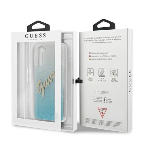 Etui Guess GUHCS21MPCUGLSBL Samsung Galaxy S21+ Plus niebieski/blue hardcase Glitter Gradient Script