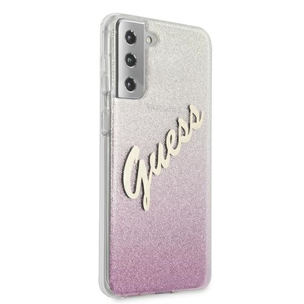 Kryt Guess GUHCS21MPCUGLSPI Samsung Galaxy S21+ Plus pink hardcase Glitter Gradient Script