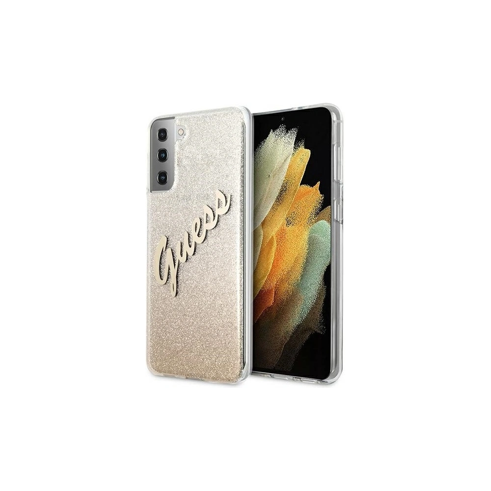Wholesale Guess GUHCS21SPCUGLSGO Samsung Galaxy S21 gold hardcase Glitter Gradient Script - GUE940GLD - {ean13} - Hurt