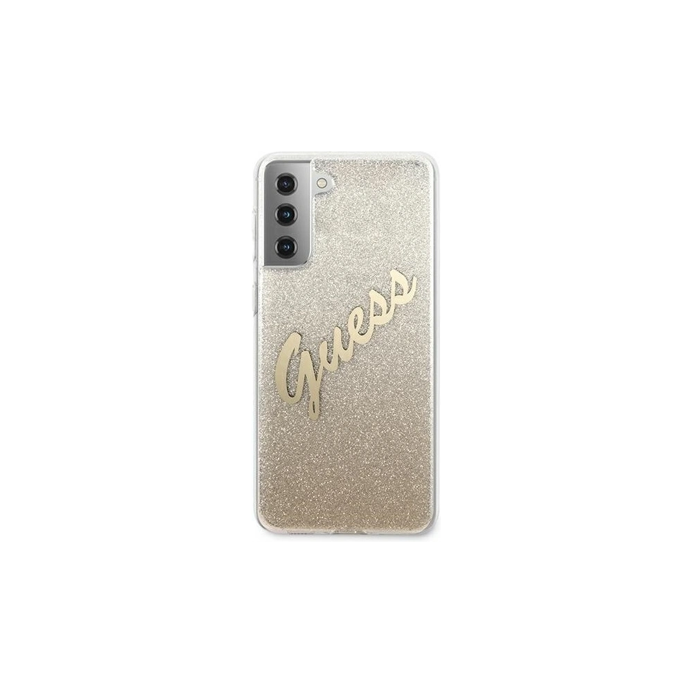 Wholesale Guess GUHCS21SPCUGLSGO Samsung Galaxy S21 gold hardcase Glitter Gradient Script - GUE940GLD - {ean13} - Hurt