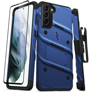 Hurtownia GSM - Pancerne etui Zizo Bolt Cover Samsung Galaxy S21+ Plus ze szkłem 9H na ekran + podstawka & uchwyt do paska (niebieski/czarny) - ZIZ069BLUBLK - {ean13} - Hurt