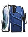 Pancerne etui Zizo Bolt Cover Samsung Galaxy S21+ Plus ze szkłem 9H na ekran + podstawka & uchwyt do paska (niebieski/czarny)