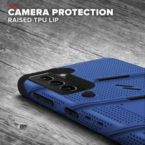 Hurtownia GSM - Pancerne etui Zizo Bolt Cover Samsung Galaxy S21+ Plus ze szkłem 9H na ekran + podstawka & uchwyt do paska (niebieski/czarny) - ZIZ069BLUBLK - {ean13} - Hurt