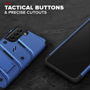 Hurtownia GSM - Pancerne etui Zizo Bolt Cover Samsung Galaxy S21+ Plus ze szkłem 9H na ekran + podstawka & uchwyt do paska (niebieski/czarny) - ZIZ069BLUBLK - {ean13} - Hurt