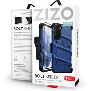 Hurtownia GSM - Pancerne etui Zizo Bolt Cover Samsung Galaxy S21+ Plus ze szkłem 9H na ekran + podstawka & uchwyt do paska (niebieski/czarny) - ZIZ069BLUBLK - {ean13} - Hurt
