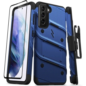 Hurtownia GSM - Pancerne etui Zizo Bolt Cover Samsung Galaxy S21 ze szkłem 9H na ekran + podstawka & uchwyt do paska (niebieski/czarny) - ZIZ070BLUBLK - {ean13} - Hurt