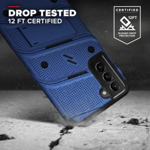 Hurtownia GSM - Pancerne etui Zizo Bolt Cover Samsung Galaxy S21 ze szkłem 9H na ekran + podstawka & uchwyt do paska (niebieski/czarny) - ZIZ070BLUBLK - {ean13} - Hurt