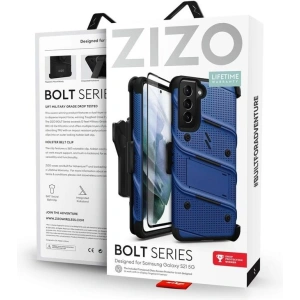 Hurtownia GSM - Pancerne etui Zizo Bolt Cover Samsung Galaxy S21 ze szkłem 9H na ekran + podstawka & uchwyt do paska (niebieski/czarny) - ZIZ070BLUBLK - {ean13} - Hurt