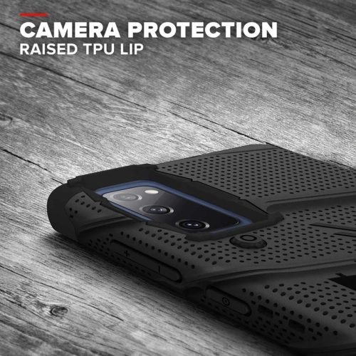 Pancerne etui Zizo Bolt Cover Samsung Galaxy S20 FE ze szkłem 9H na ekran + podstawka & uchwyt do paska (czarny)